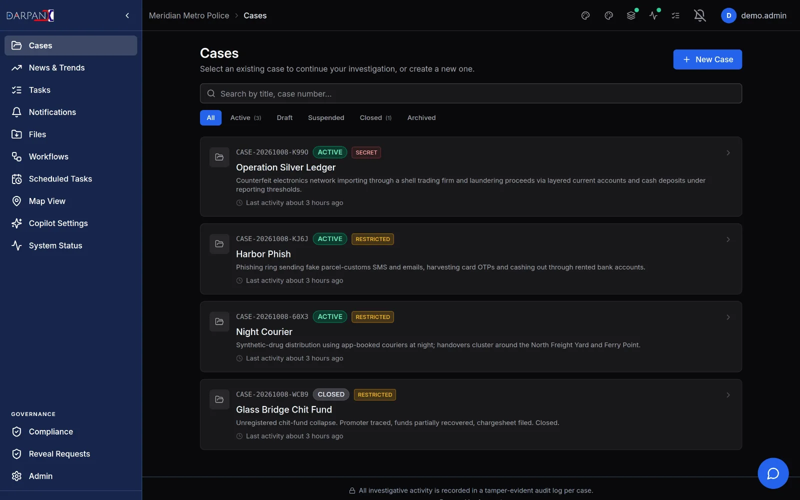 Case list, fictional demo data