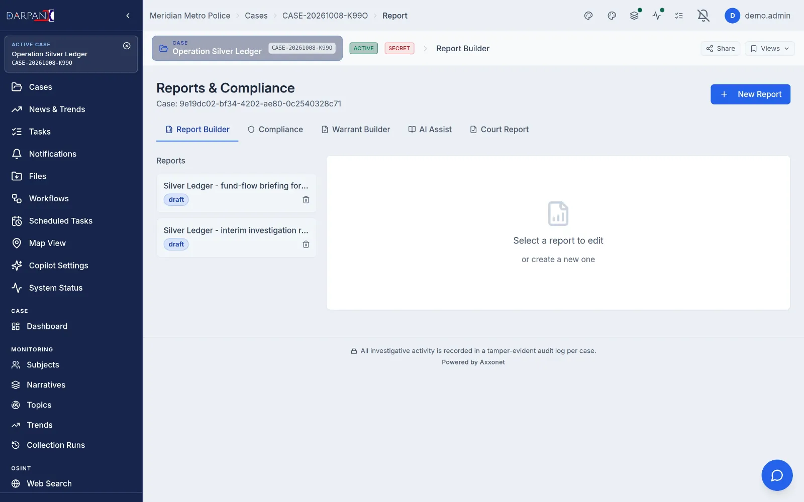 Report templates, fictional demo data