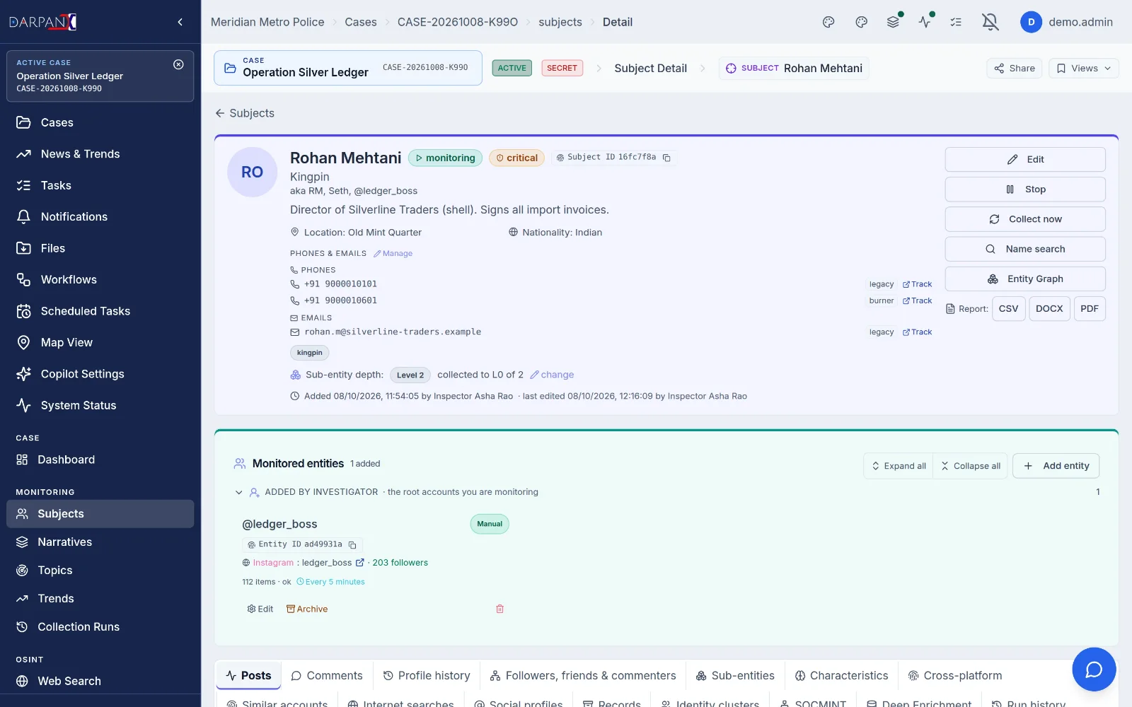 Subject feed, fictional demo data