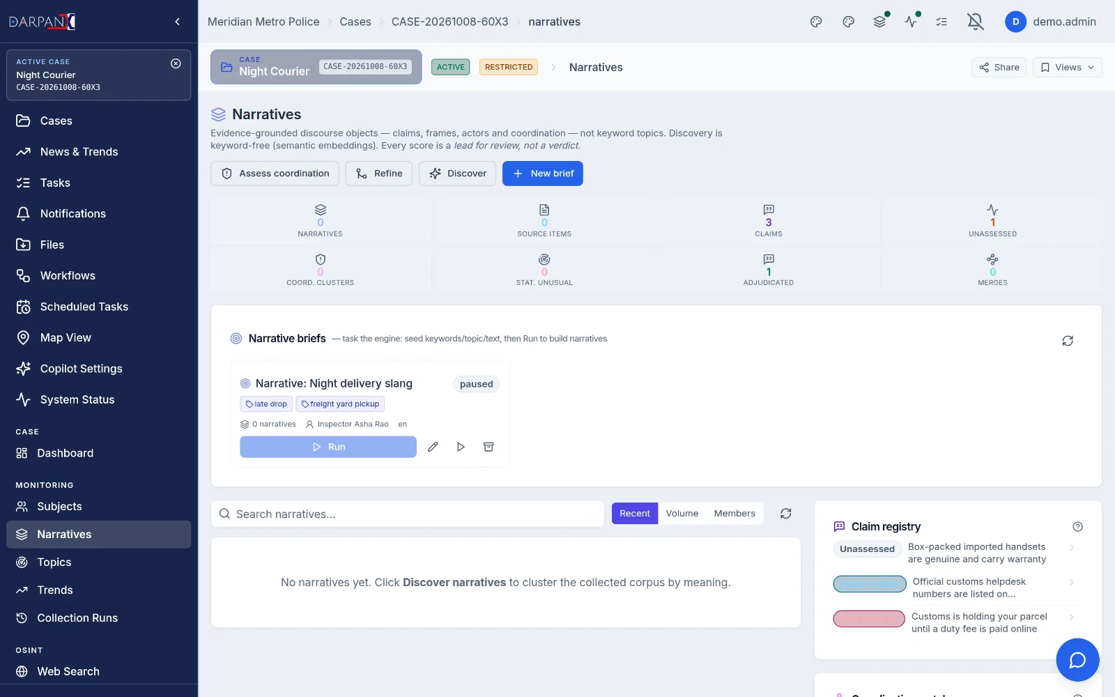 Trends and narratives, fictional demo data