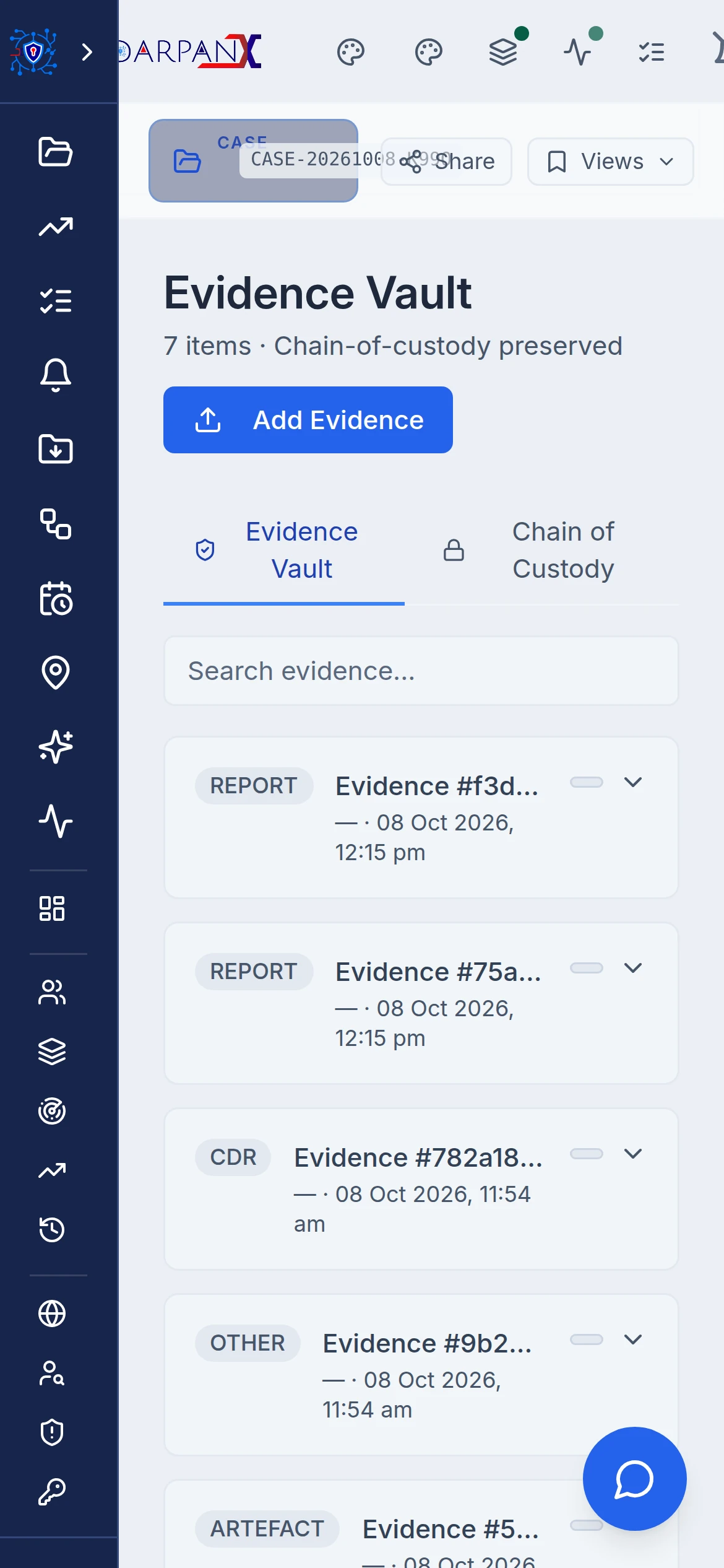Evidence vault on a phone, fictional demo data