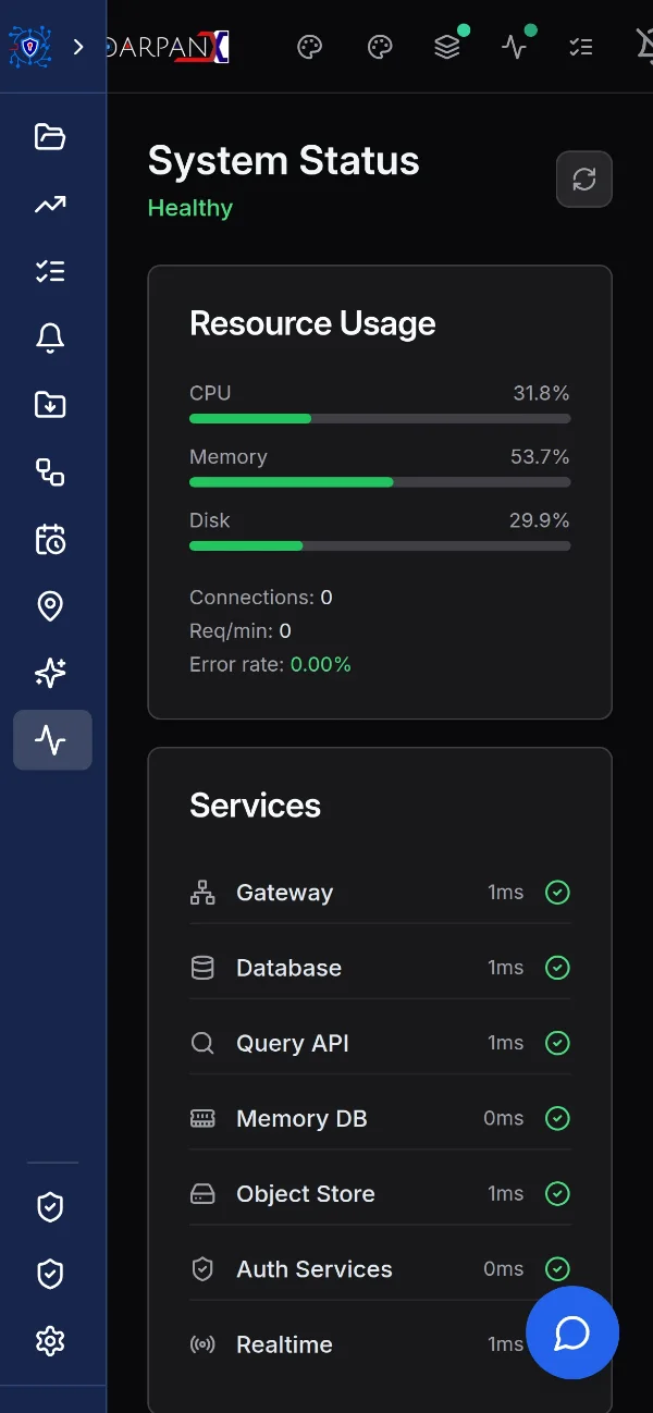 Crawler and system status, fictional demo data